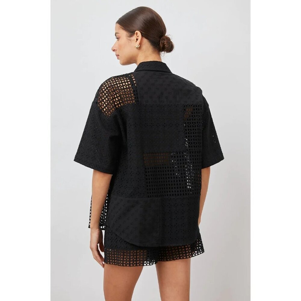 RAILS Yuri Shirt Black Eyelet Mix Button Down Black Top‎ XS Petite Summer - Picture 12 of 13